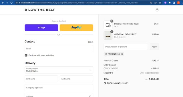 B-Low The Belt checkout page showing B-Low The Belt discount code box | Screenshot taken by SimplyCodes community member on Sep 2, 2025