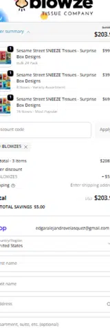 Blowze Tissues coupon verification screenshot