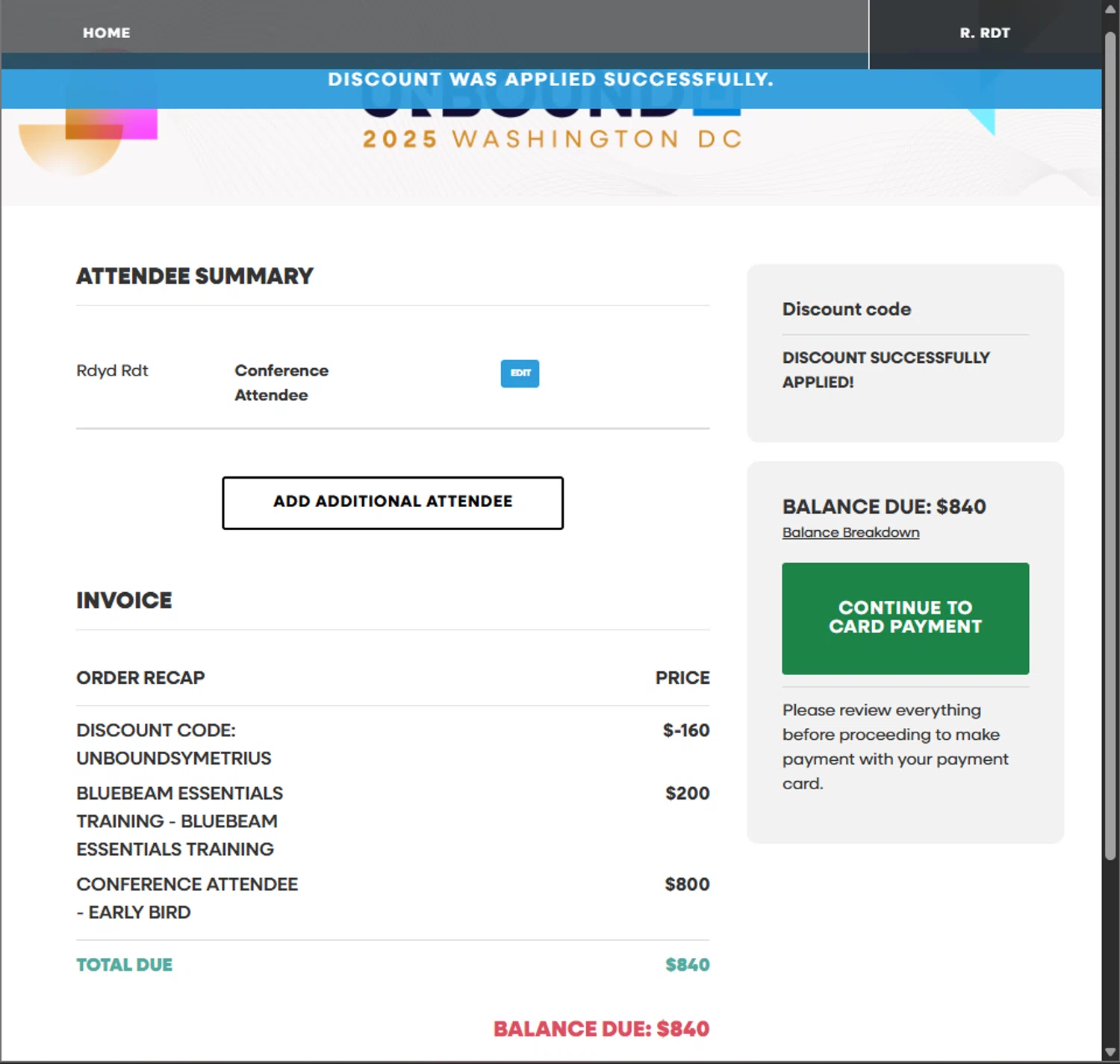 Bluebeam Revu promo code screenshot showing code UNBOUNDSYMETRIUS applied at Bluebeam Revu checkout page. Uploaded by SimplyCodes community member PillarsofCreation on May 14, 2025