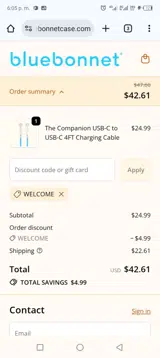 WELCOME coupon verification screenshot