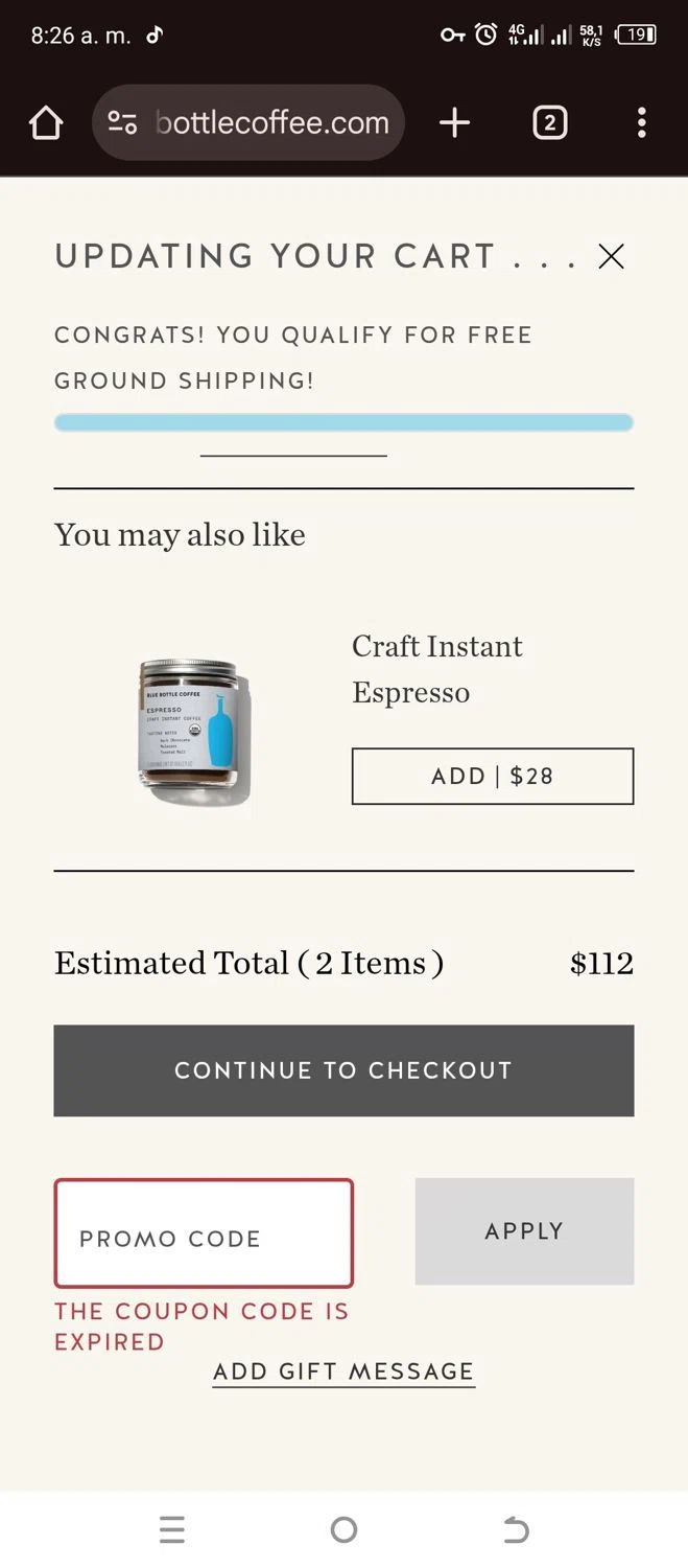 Blue Bottle Coffee coupon code screenshot showing code MOON11 applied at Blue Bottle Coffee checkout page. Uploaded by SimplyCodes community member CashLion3448 on Nov 21, 2025