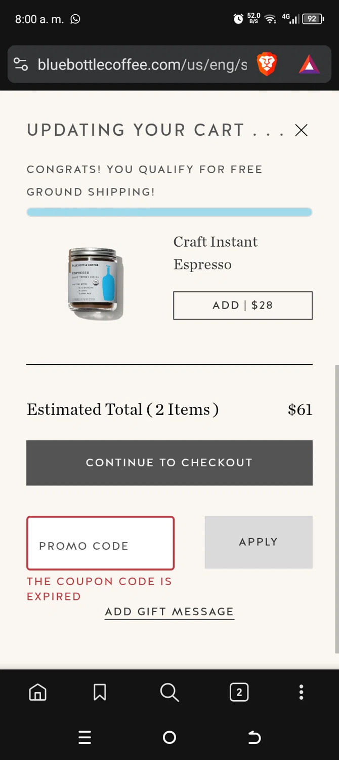 Blue Bottle Coffee coupon code screenshot showing code LOVE15 applied at Blue Bottle Coffee checkout page. Uploaded by SimplyCodes community member TokenAce5969 on Feb 16, 2026