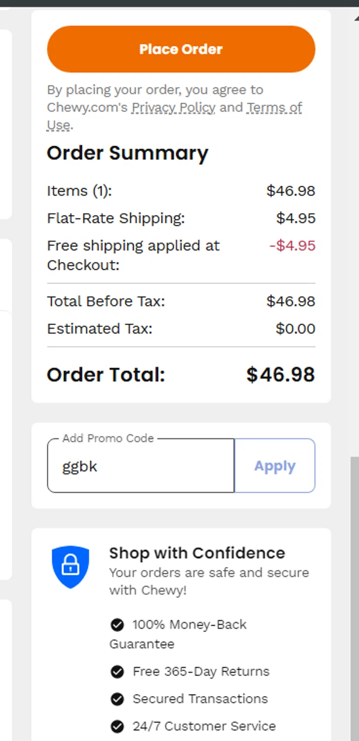 Blue Buffalo promo code screenshot showing code ggbk applied at Blue Buffalo checkout page. Uploaded by SimplyCodes community member LuisGaBa on Mar 7, 2025