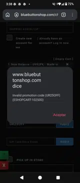 Blue Button Shop coupon verification screenshot