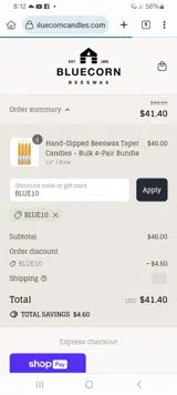 BLUE10 coupon verification screenshot