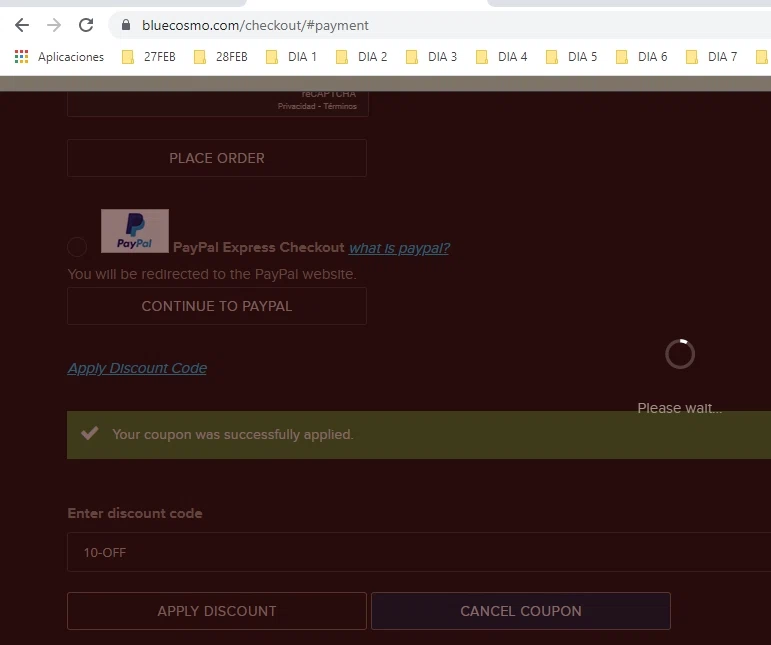 BlueCosmo checkout page showing BlueCosmo promo code box | Screenshot taken by SimplyCodes community member on Nov 17, 2021