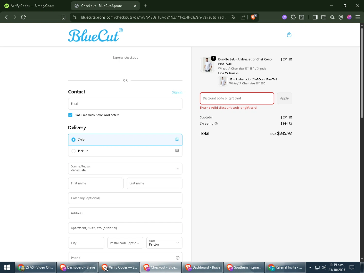 BlueCut promo code screenshot showing code HONEY10 applied at BlueCut checkout page. Uploaded by SimplyCodes community member Zxdqui on Oct 23, 2025