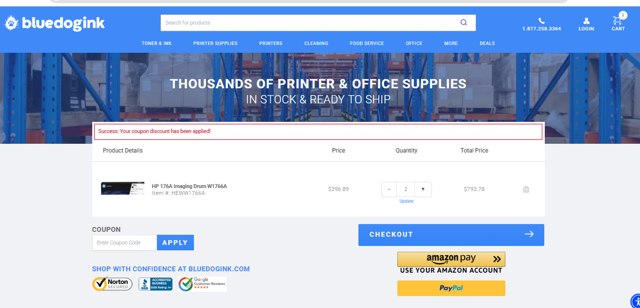 Bluedogink checkout page showing Bluedogink coupon code box | Screenshot taken by SimplyCodes community member on Jul 25, 2025