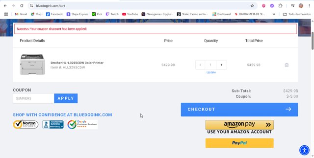 Bluedogink checkout page showing Bluedogink coupon code box | Screenshot taken by SimplyCodes community member on Jul 23, 2025