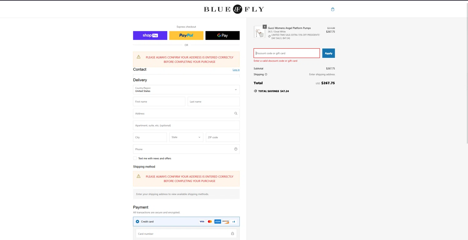 Bluefly discount code screenshot showing code SHIPS4FREE applied at Bluefly checkout page. Uploaded by SimplyCodes community member bluemoony on Feb 18, 2025