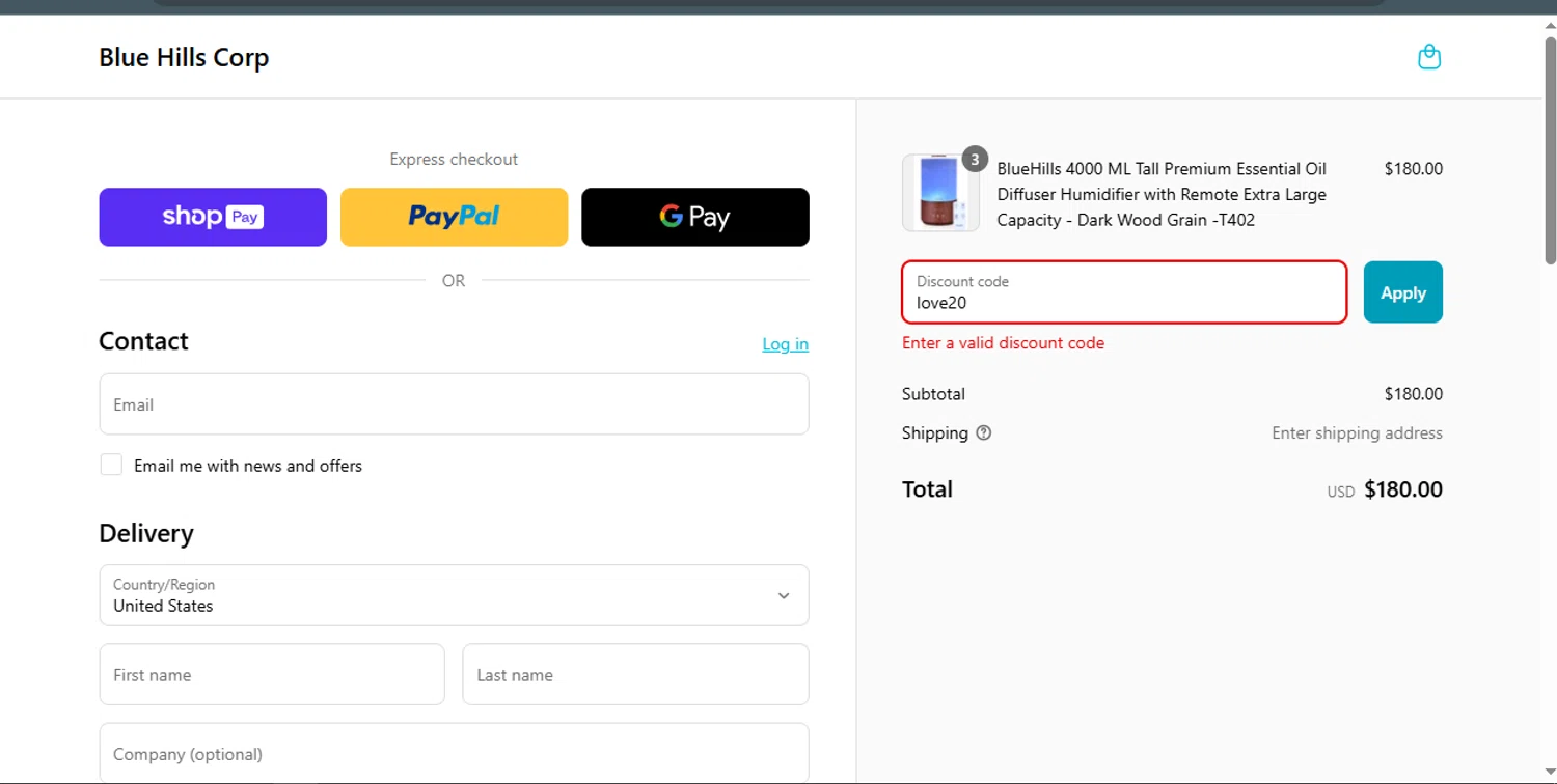 Blue Hills promo code screenshot showing code love20 applied at Blue Hills checkout page. Uploaded by SimplyCodes community member Xiooh292929 on Mar 16, 2025