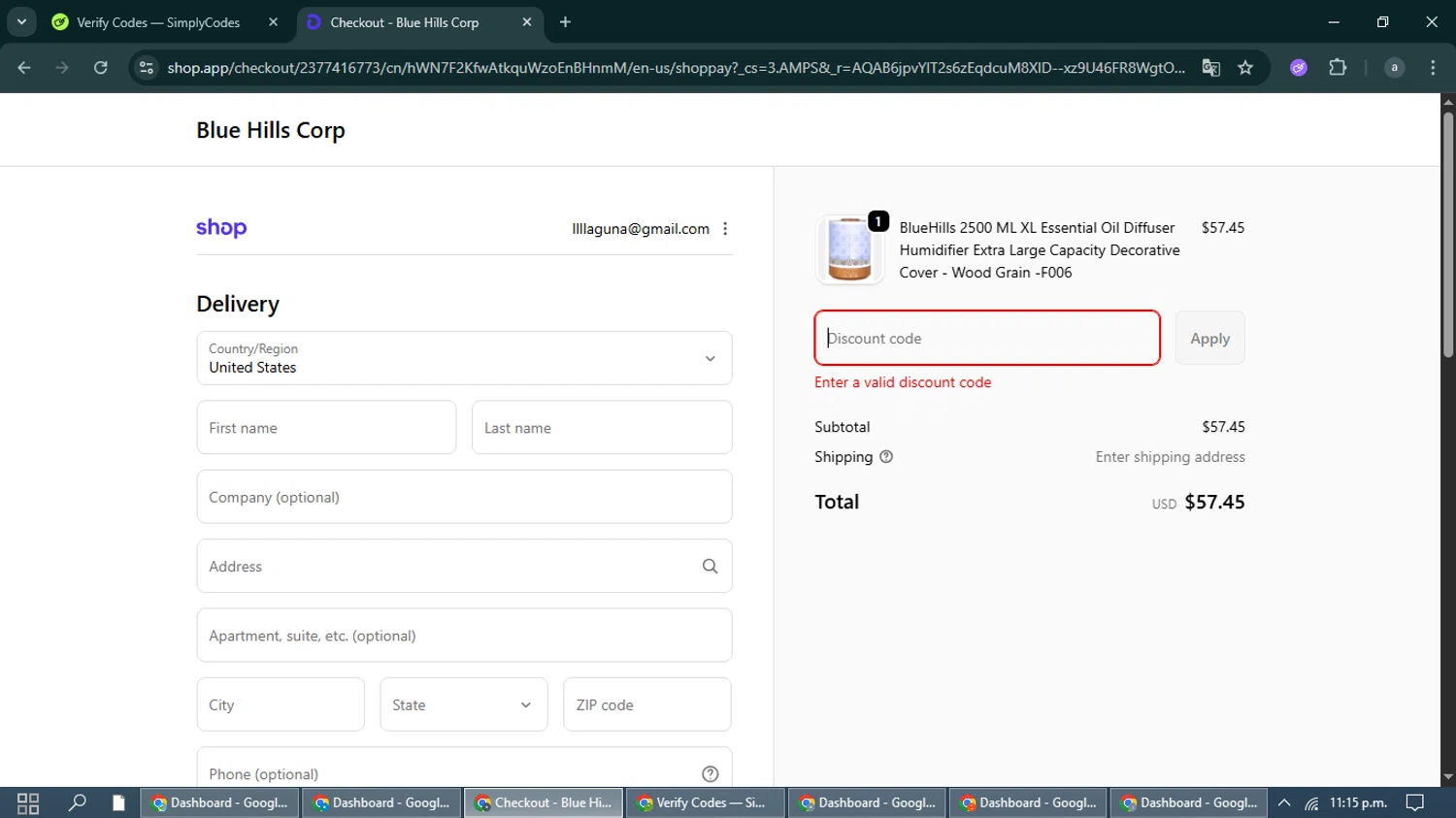 Blue Hills promo code screenshot showing code HOLIDAYSALE20 applied at Blue Hills checkout page. Uploaded by SimplyCodes community member ValueWhiz9480 on Jan 5, 2026