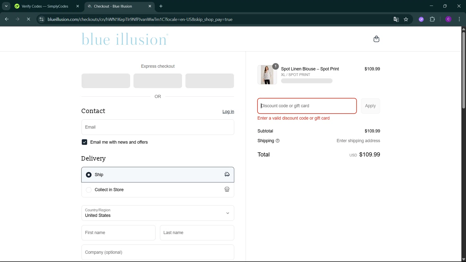 Blue Illusion discount code screenshot showing code 3ndbc applied at Blue Illusion checkout page. Uploaded by SimplyCodes community member GoldSeeker3096 on Aug 2, 2025