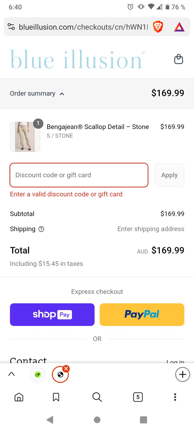 Blue Illusion discount code screenshot showing code 3ndbc applied at Blue Illusion checkout page. Uploaded by SimplyCodes community member victor on Aug 2, 2025
