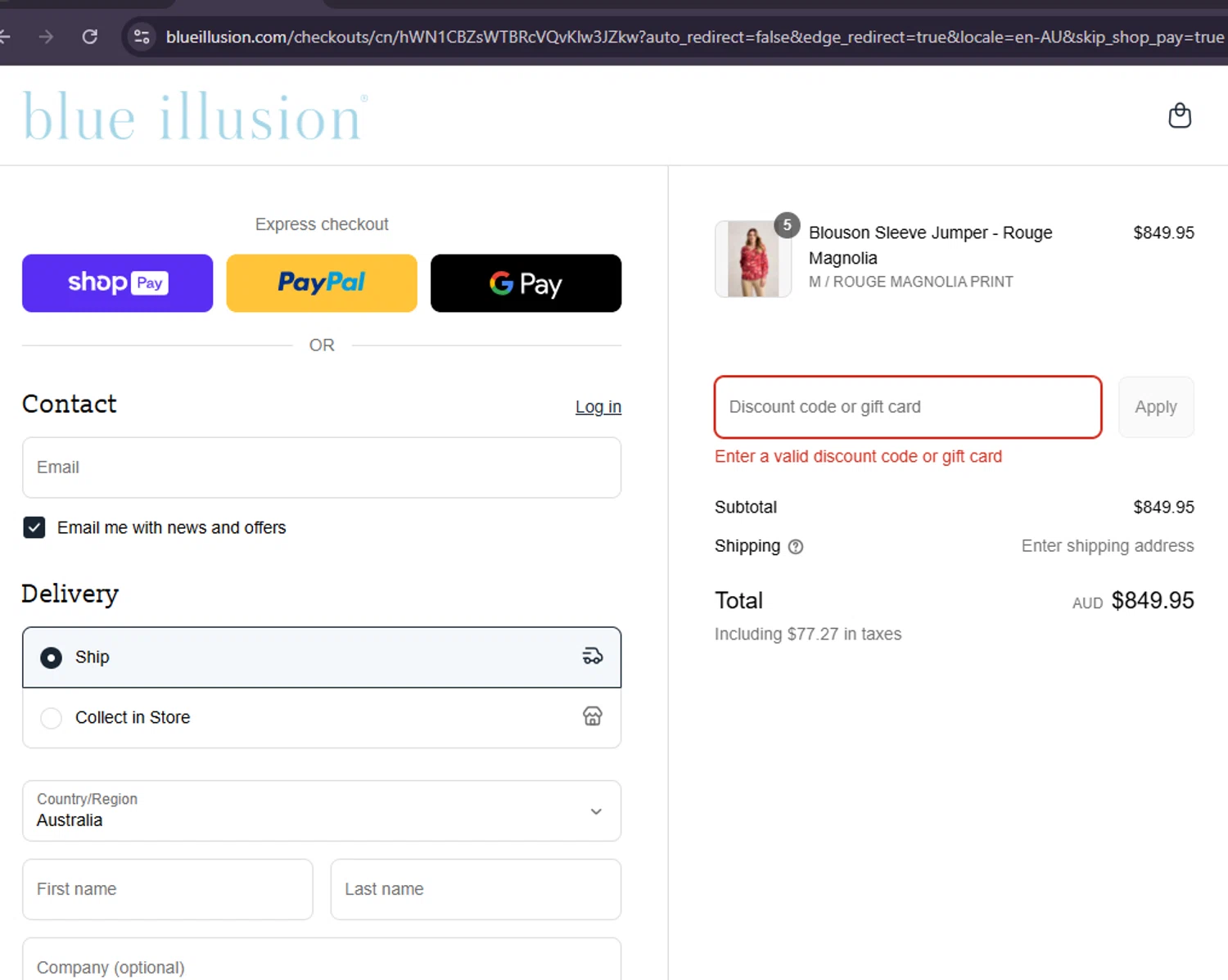 Blue Illusion discount code screenshot showing code 3edbn applied at Blue Illusion checkout page. Uploaded by SimplyCodes community member MoneySage8222 on Jul 29, 2025