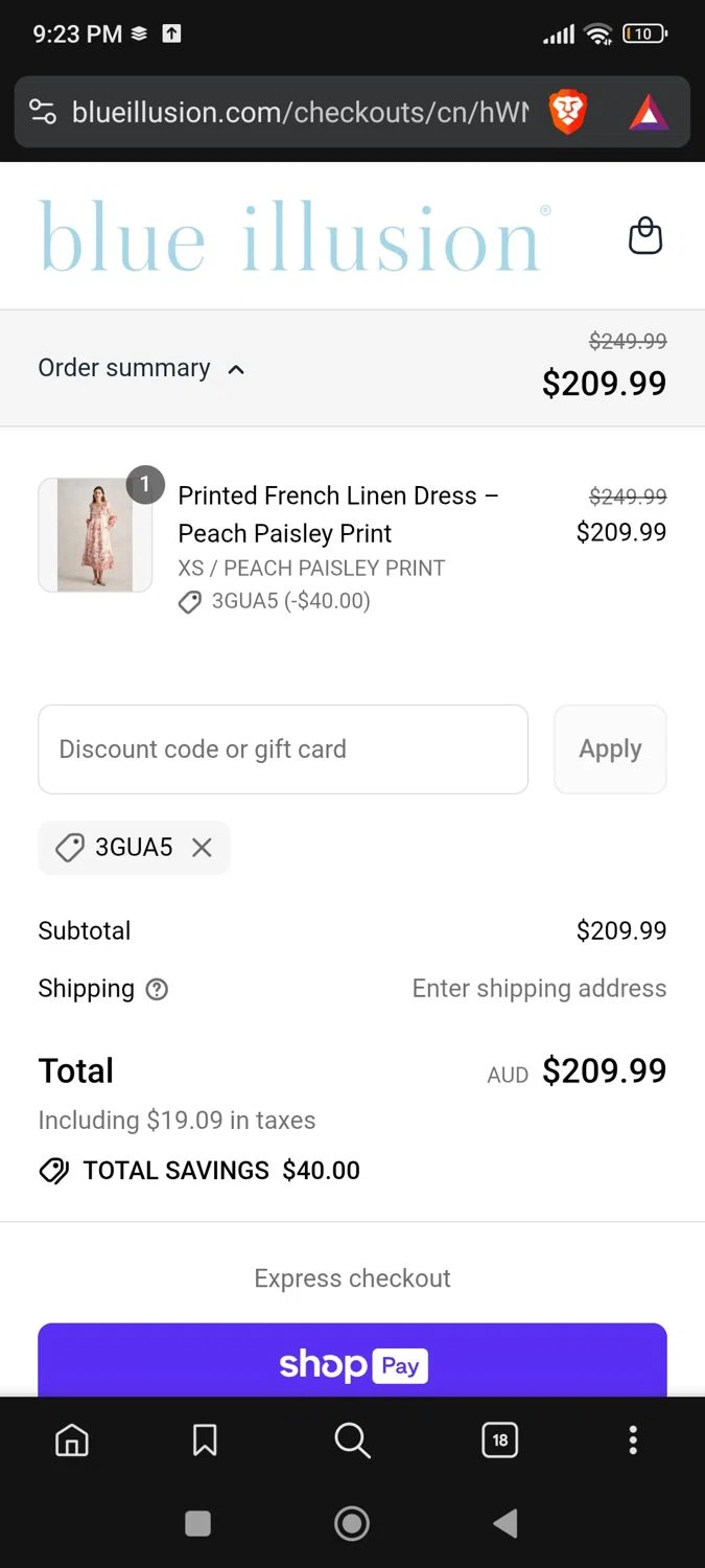 Blue Illusion discount code screenshot showing code 3gua5 applied at Blue Illusion checkout page. Uploaded by SimplyCodes community member josegarcia6 on Aug 25, 2025