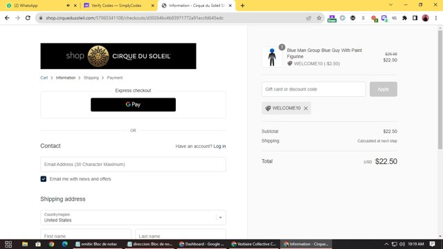 Blue Man Group checkout page showing Blue Man Group promo code box | Screenshot taken by SimplyCodes community member on Aug 1, 2023