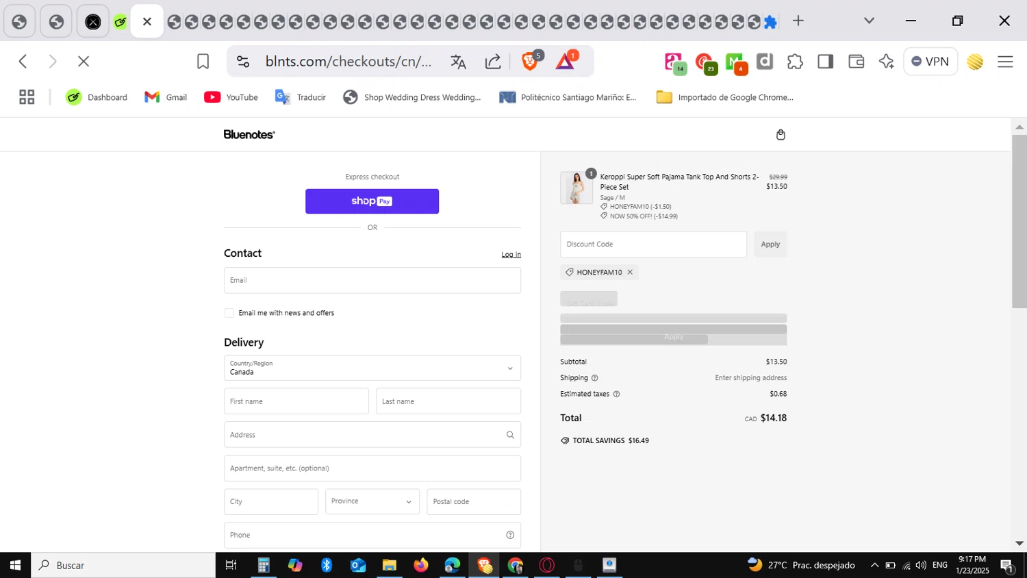 Bluenotes promo code screenshot showing code HONEYFAM10 applied at Bluenotes checkout page. Uploaded by SimplyCodes community member myke_suave on Jan 24, 2025