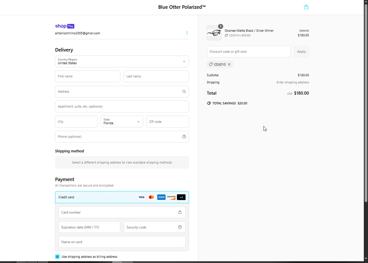 Blue Otter discount code screenshot showing code COJO10 applied at Blue Otter checkout page. Uploaded by SimplyCodes community member Doomslayer on Jun 20, 2025