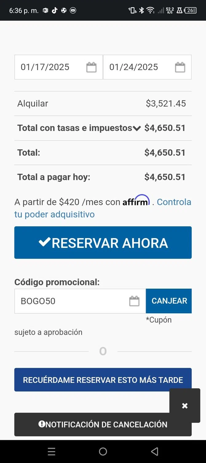 Blue Ridge Mountain Rentals checkout page showing Blue Ridge Mountain Rentals promo code box | Screenshot taken by SimplyCodes community member on Jan 8, 2025