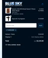 Blue Sky Fitness Supply coupon verification screenshot