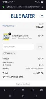 Take20 coupon verification screenshot