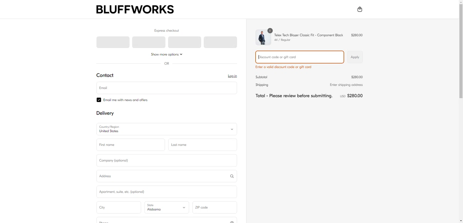 Bluffworks discount code screenshot showing code SPRING20 applied at Bluffworks checkout page. Uploaded by SimplyCodes community member ValiantWhiz6489 on May 2, 2025