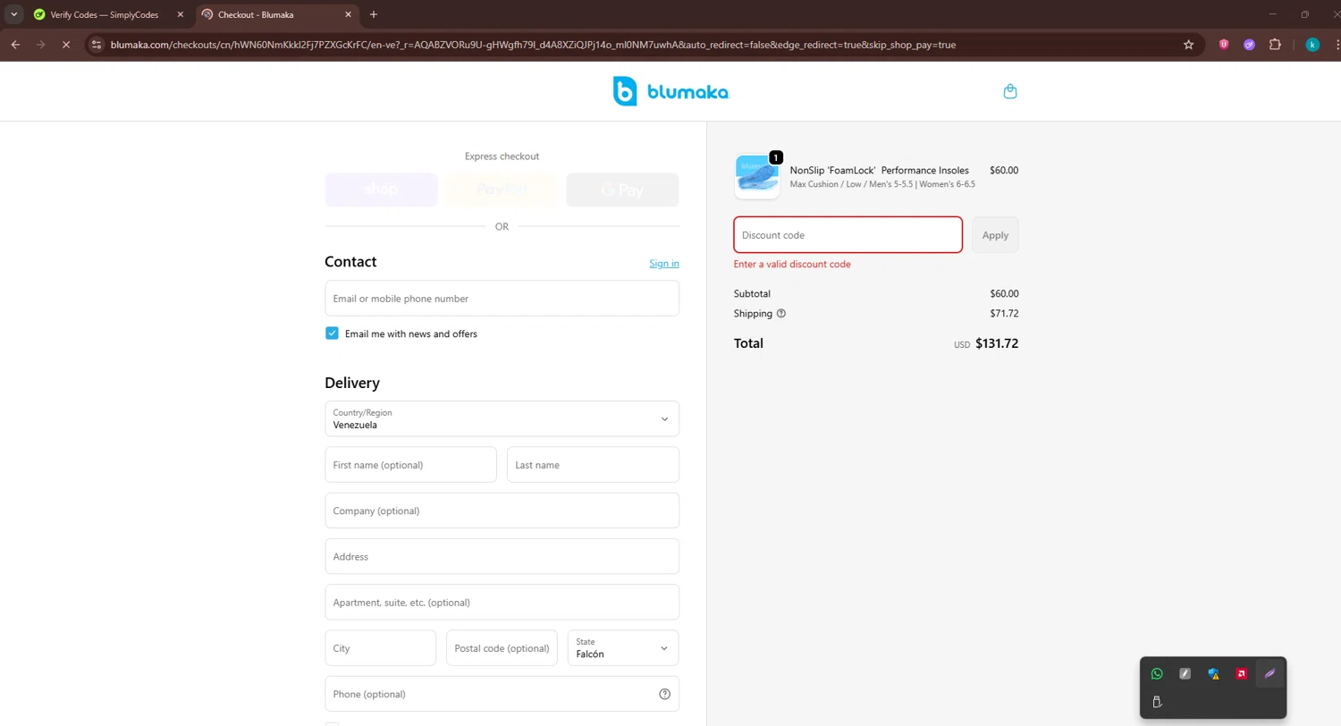 Blumaka promo code screenshot showing code SQAIRZ20 applied at Blumaka checkout page. Uploaded by SimplyCodes community member RewardKnight9989 on Dec 3, 2025