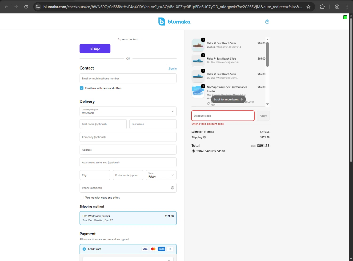 Blumaka promo code screenshot showing code SQAIRZ20 applied at Blumaka checkout page. Uploaded by SimplyCodes community member anthonyramirez1 on Dec 3, 2025