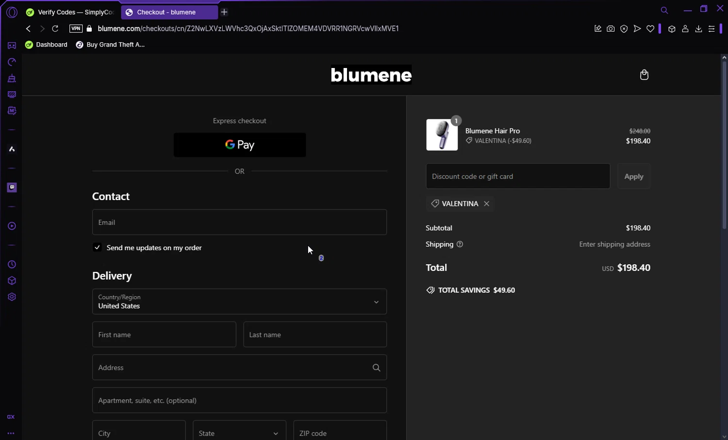 blumene discount code screenshot showing code valentina applied at blumene checkout page. Uploaded by SimplyCodes community member Darka007 on Feb 8, 2025