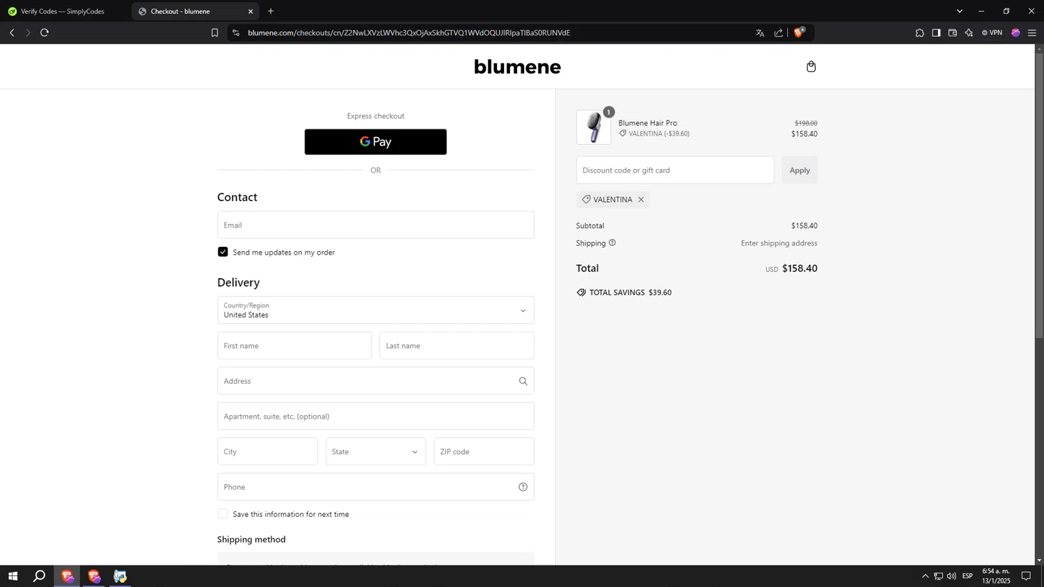 blumene discount code screenshot showing code valentina applied at blumene checkout page. Uploaded by SimplyCodes community member kkkkkkkkkkkkkkkkkkkk on Jan 13, 2025