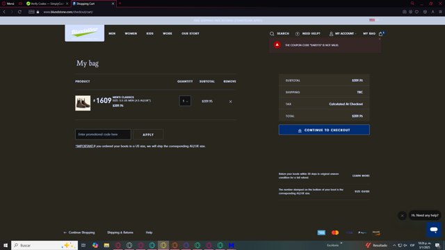 Blundstone checkout page showing Blundstone discount code box | Screenshot taken by SimplyCodes community member on Jan 4, 2025