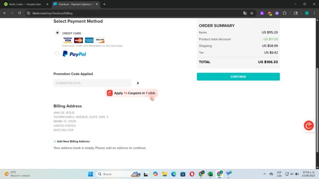 Blurb checkout page showing Blurb promo code box | Screenshot taken by SimplyCodes community member on Aug 15, 2025