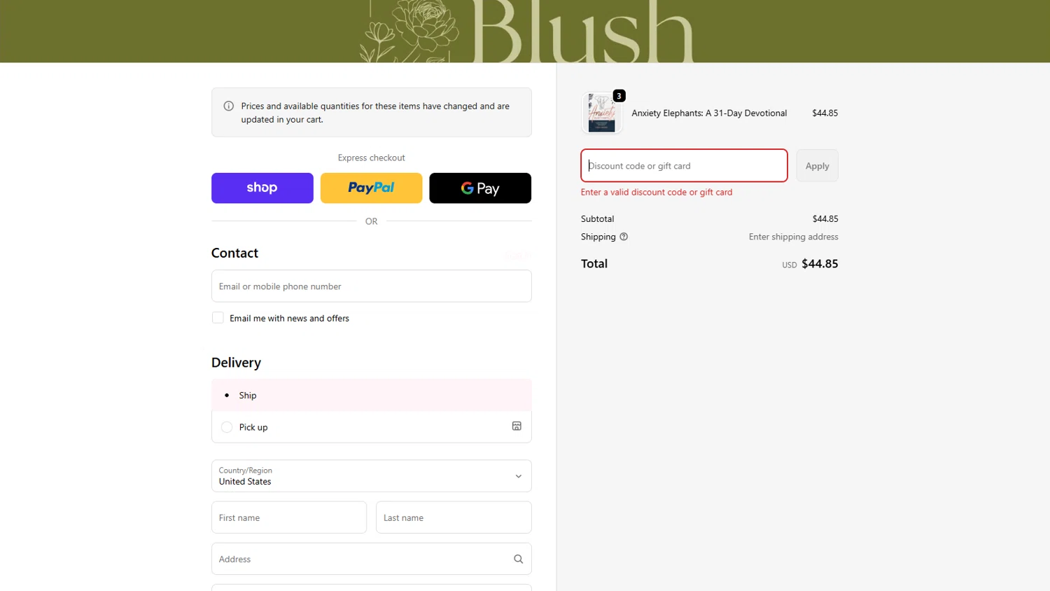 Blush Boutique Colorado promo code screenshot showing code COZYNOVEMBER applied at Blush Boutique Colorado checkout page. Uploaded by SimplyCodes community member PANDITA on Nov 8, 2025