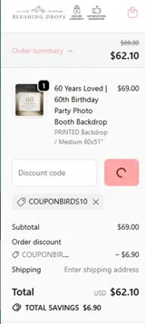 COUPONBIRDS10 coupon verification screenshot