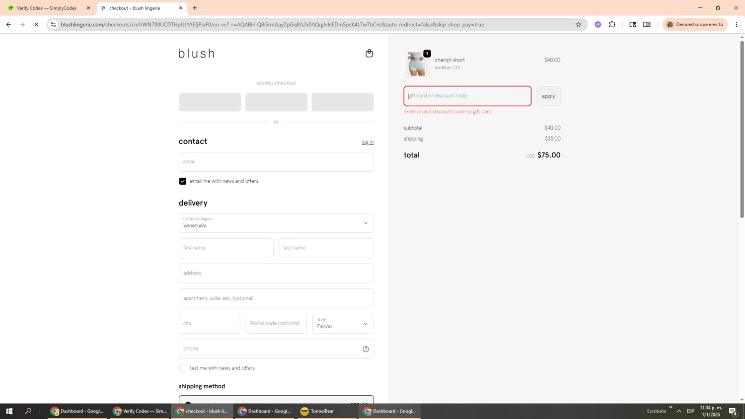 Blush Lingerie discount code screenshot showing code EMPOWERED applied at Blush Lingerie checkout page. Uploaded by SimplyCodes community member Phoenix585 on Jan 2, 2026