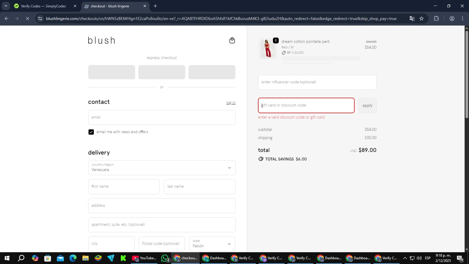 Blush Lingerie discount code screenshot showing code EMPOWERED applied at Blush Lingerie checkout page. Uploaded by SimplyCodes community member jorgeyahoo on Dec 3, 2025