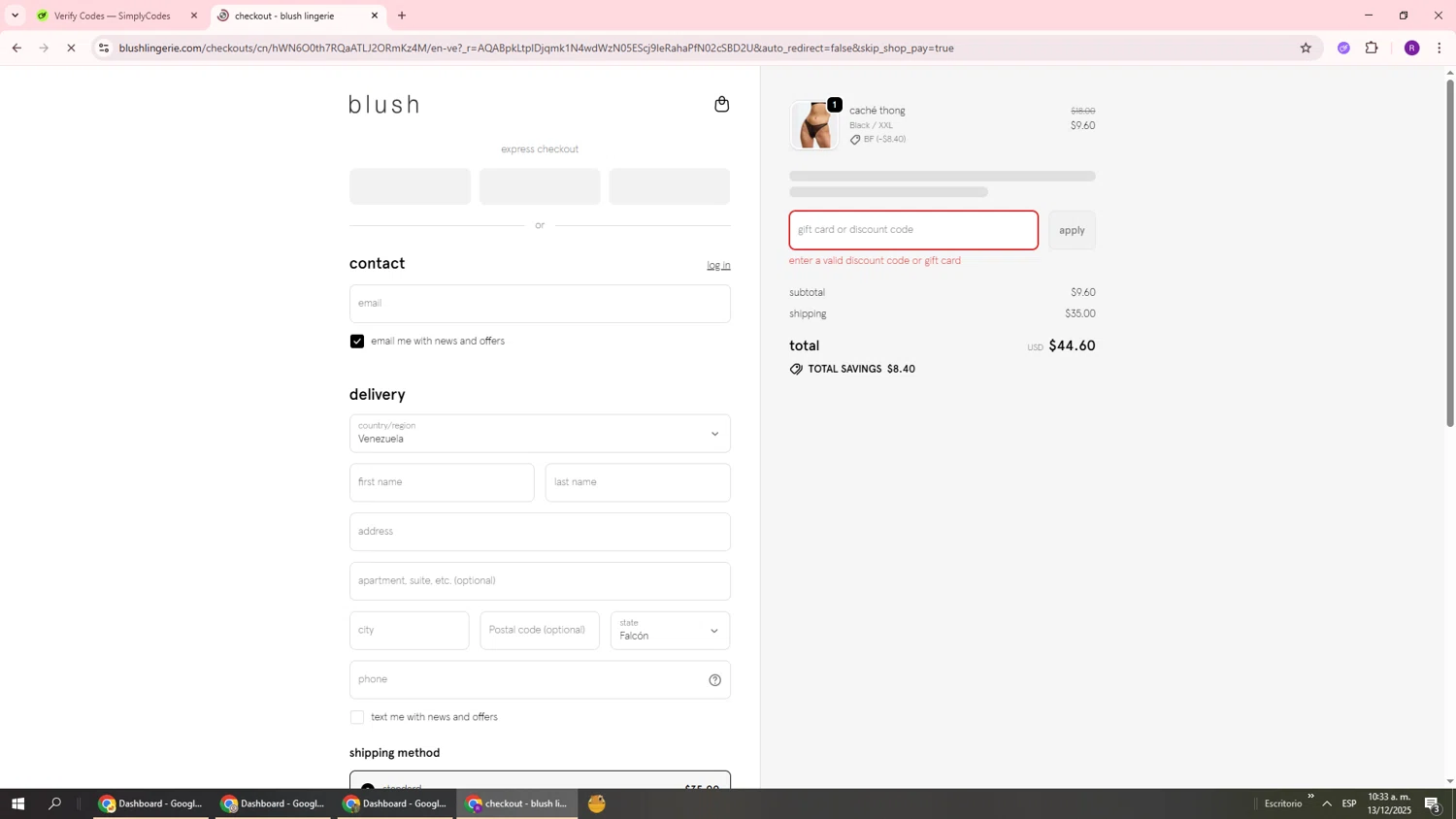 Blush Lingerie discount code screenshot showing code EMPOWERED applied at Blush Lingerie checkout page. Uploaded by SimplyCodes community member ukemochi on Dec 13, 2025