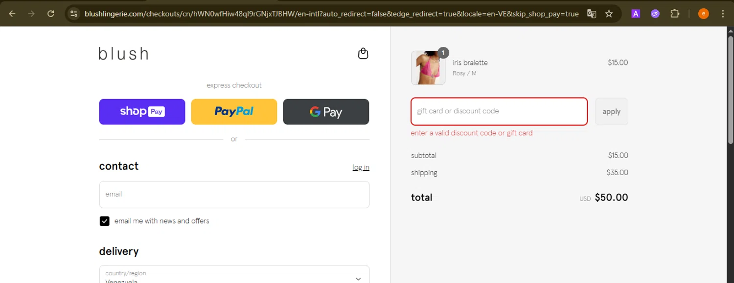 Blush Lingerie discount code screenshot showing code SOS applied at Blush Lingerie checkout page. Uploaded by SimplyCodes community member NobleElite1598 on Jul 23, 2025
