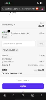 Blush Lotus coupon verification screenshot