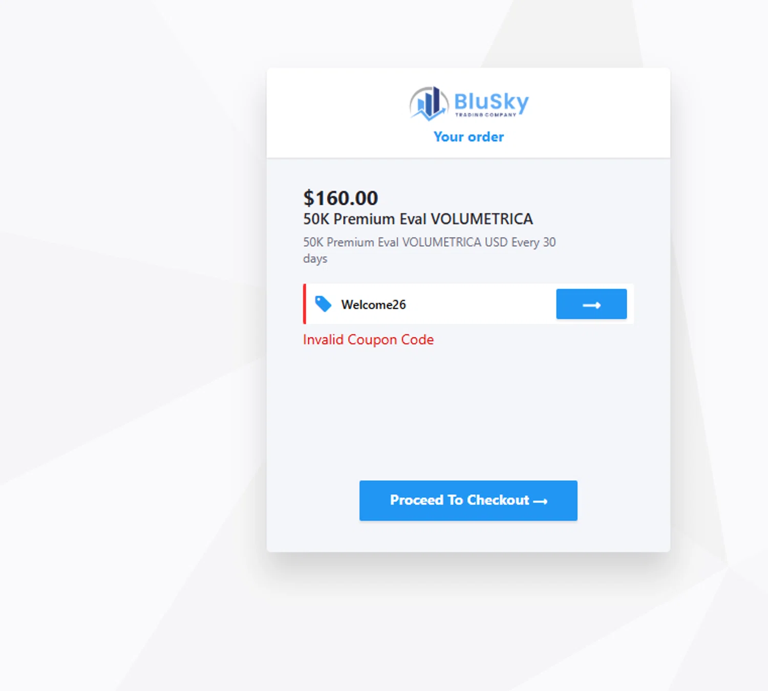 BluSky promo code screenshot showing code Welcome26 applied at BluSky checkout page. Uploaded by SimplyCodes community member Halanweik on Jan 14, 2026
