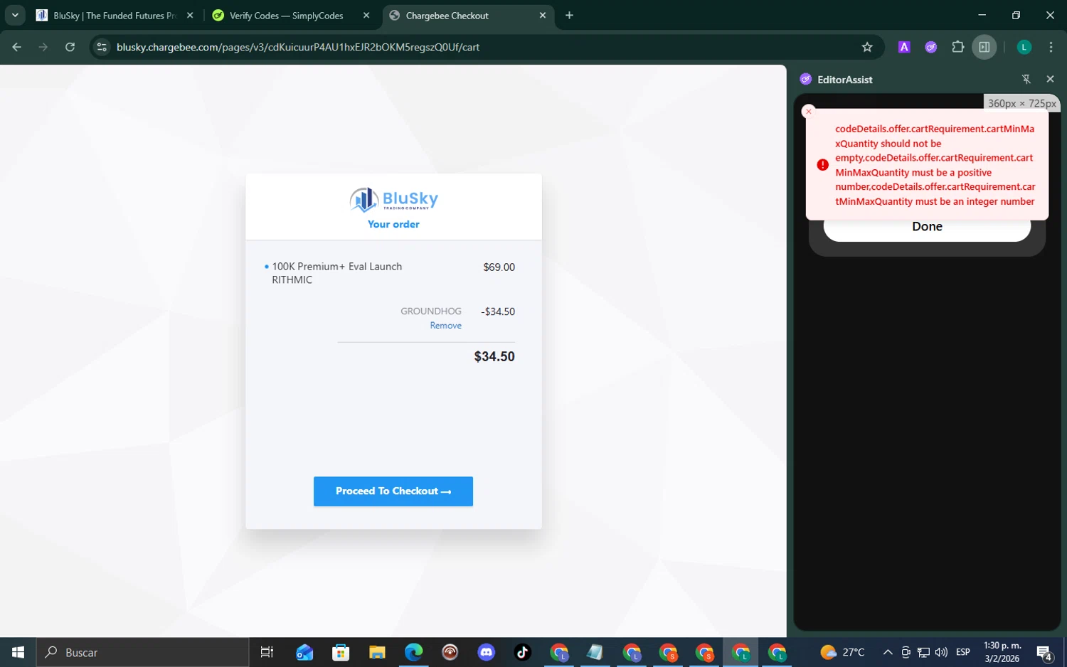BluSky checkout page showing BluSky promo code box | Screenshot taken by SimplyCodes community member on Feb 3, 2026