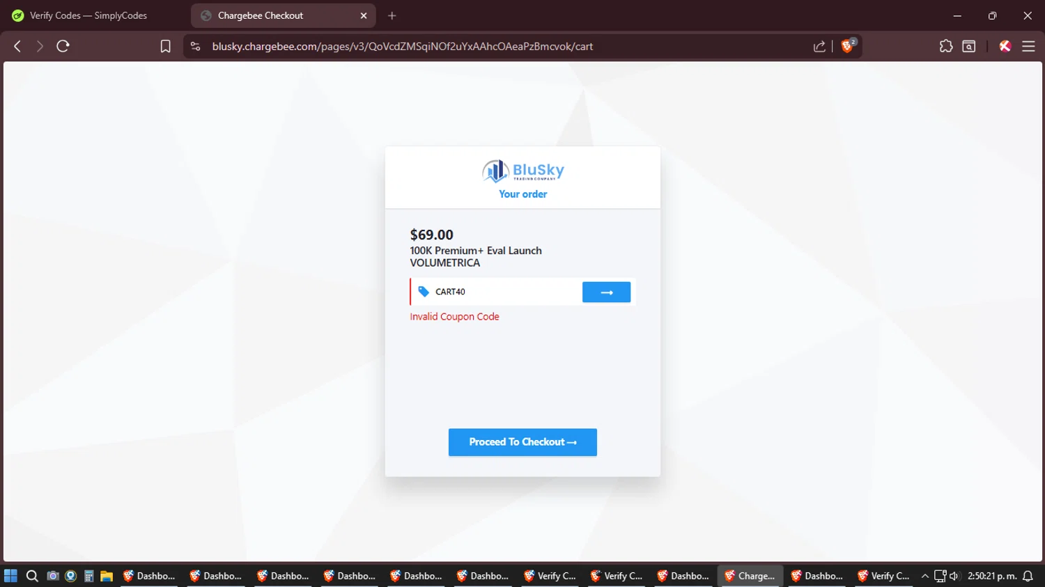 BluSky promo code screenshot showing code CART40 applied at BluSky checkout page. Uploaded by SimplyCodes community member Amidamaru on Feb 3, 2026