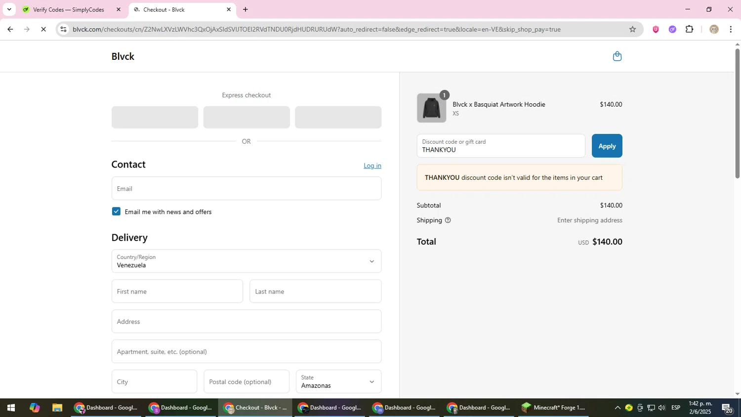 Blvck Paris discount code screenshot showing code THANKYOU applied at Blvck Paris checkout page. Uploaded by SimplyCodes community member NobleScholar4826 on Jun 2, 2025
