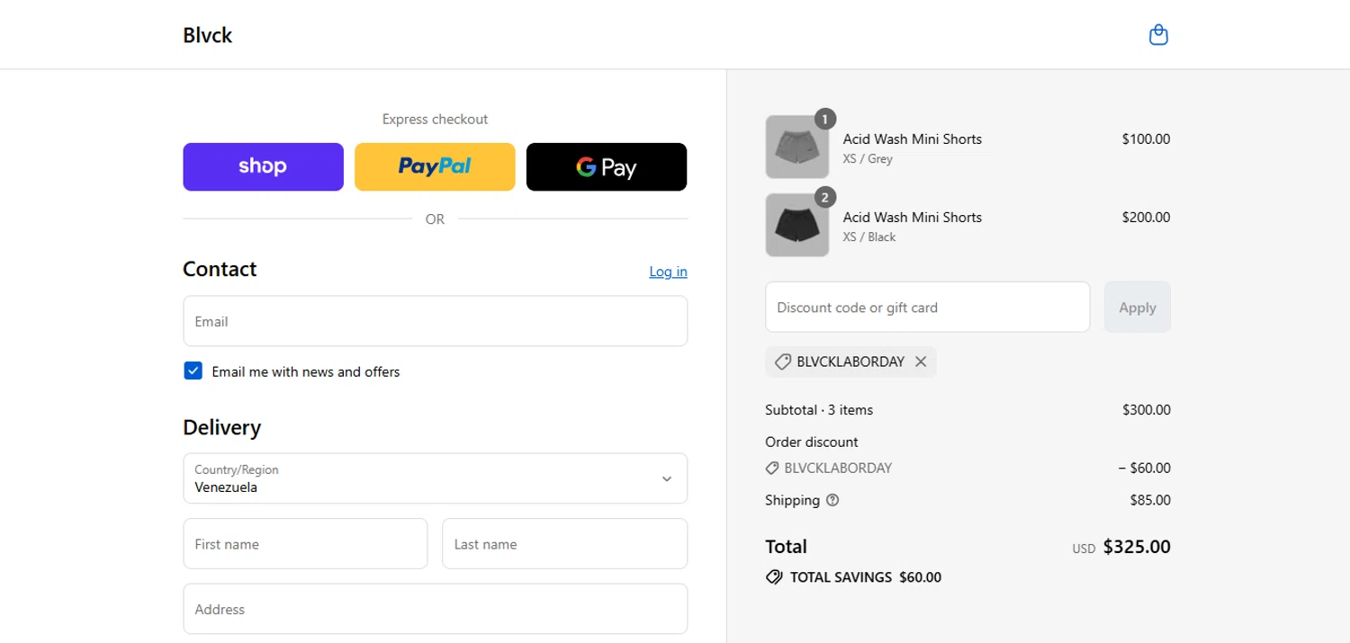 Blvck Paris discount code screenshot showing code BLVCKLABORDAY applied at Blvck Paris checkout page. Uploaded by SimplyCodes community member juanisaac on Aug 29, 2025