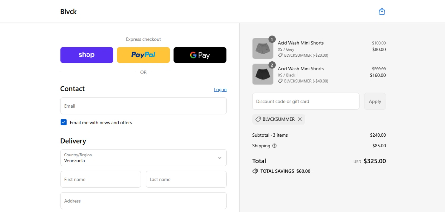 Blvck Paris discount code screenshot showing code BLVCKSUMMER applied at Blvck Paris checkout page. Uploaded by SimplyCodes community member juanisaac on Aug 29, 2025