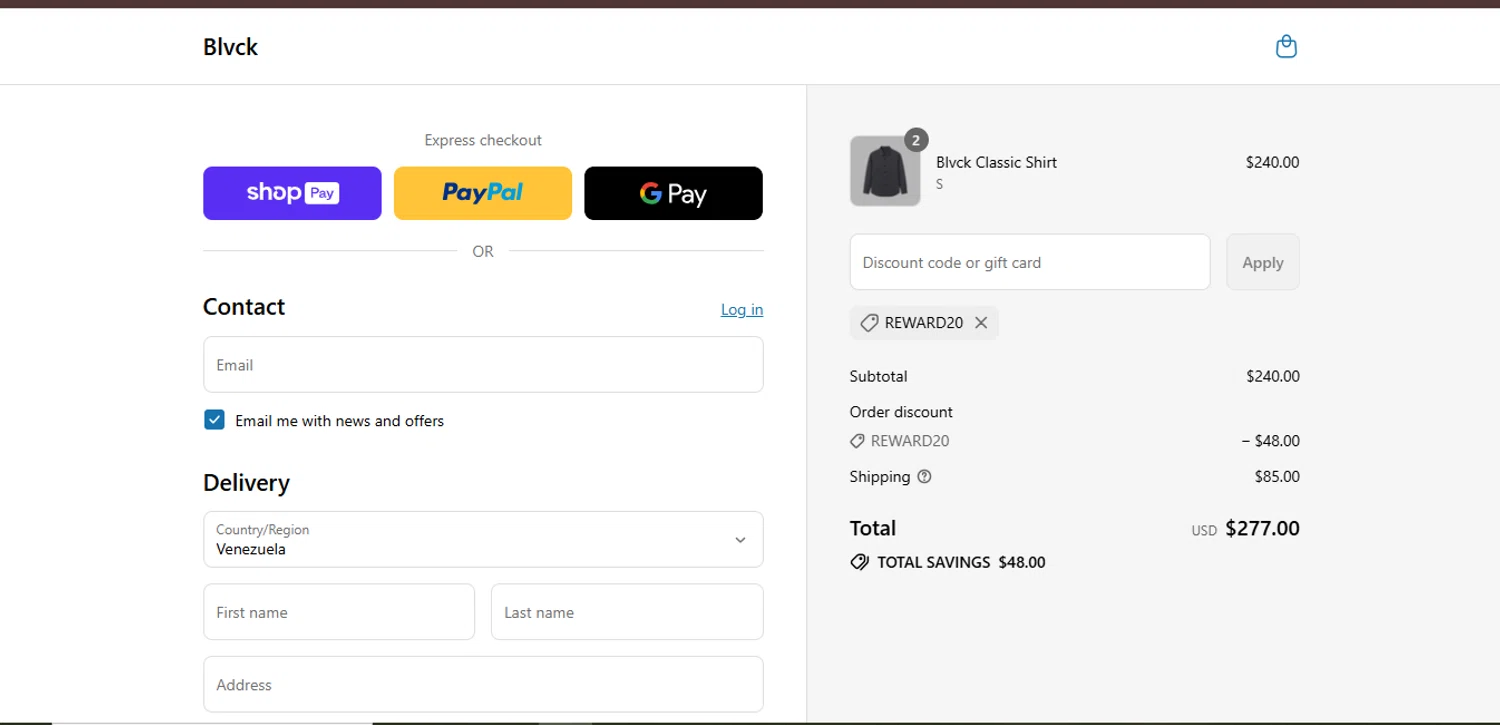 Blvck Paris discount code screenshot showing code REWARD20 applied at Blvck Paris checkout page. Uploaded by SimplyCodes community member juanisaac on Jul 2, 2025