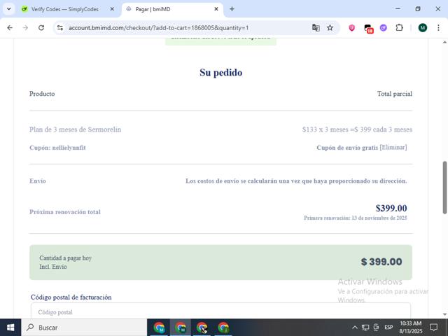 bmiMD checkout page showing bmiMD coupon code box | Screenshot taken by SimplyCodes community member on Aug 13, 2025