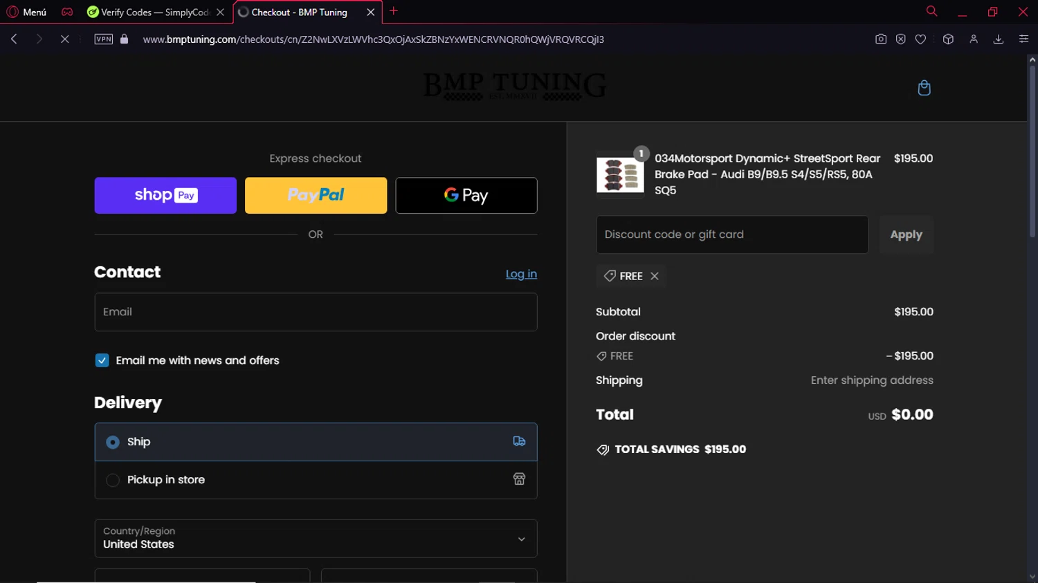 BMP Tuning checkout page showing BMP Tuning discount code box | Screenshot taken by SimplyCodes community member on Dec 17, 2024