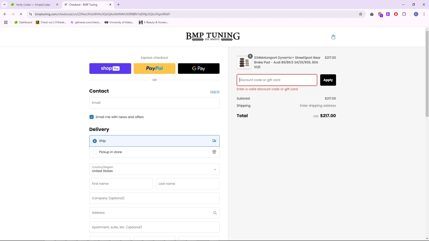 BMP Tuning discount code screenshot showing code FREE applied at BMP Tuning checkout page. Uploaded by SimplyCodes community member CleverFalcon7771 on Jan 15, 2025